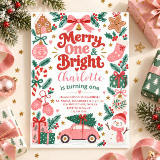 Merry One & Bright Christmas First Birthday Invitation