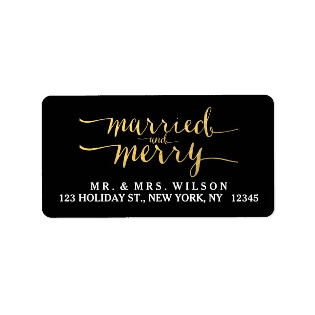 Merry or et marié | Étiquette de adresse de vacanc (Devant)