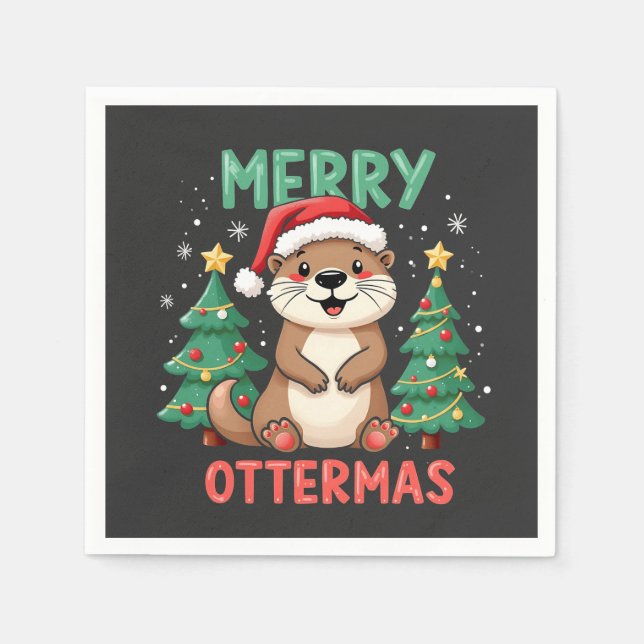 Merry Ottermas Funny Otter Animal Christmas Lovers Napkin (Front)