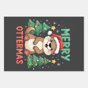 Merry Ottermas Funny Otter Animal Christmas Lovers Wrapping Paper Sheet