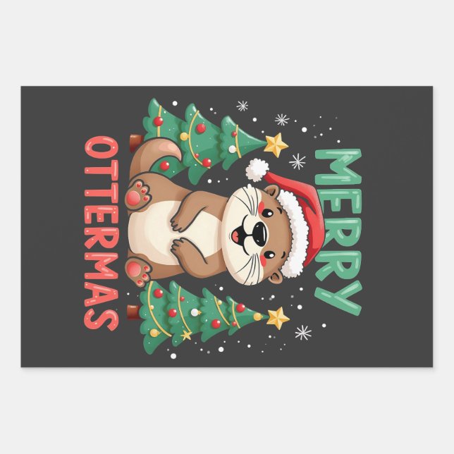 Merry Ottermas Funny Otter Animal Christmas Lovers Wrapping Paper Sheet (Front)