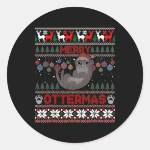 Merry Ottermas Funny Otter Lovers Christmas Ugly 2 Classic Round Sticker