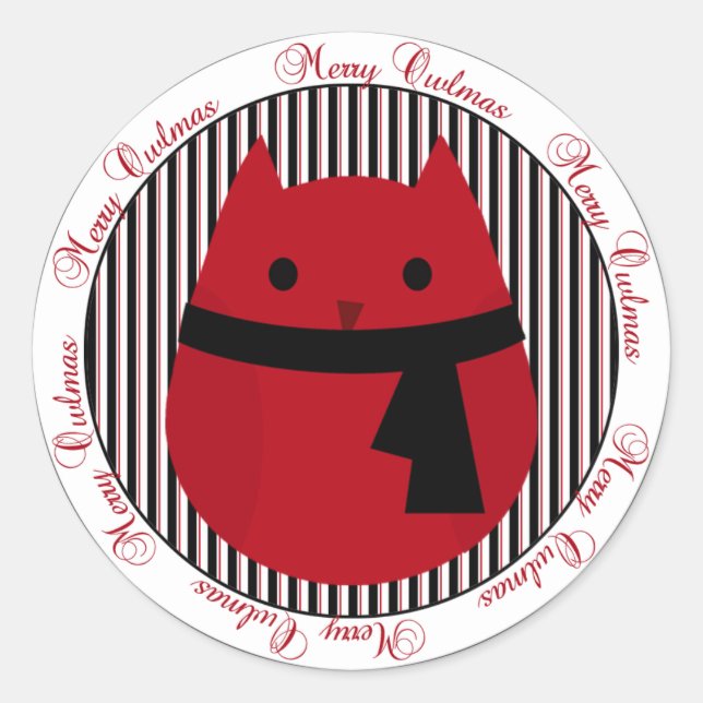 Merry Owlmas Red Black Christmas Owl Sticker (Front)