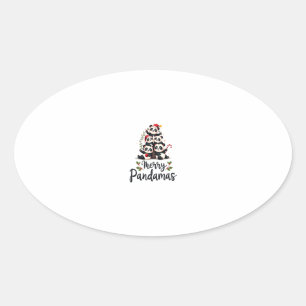 Merry Pandamas Pun Panda Christmas (2) Oval Sticker