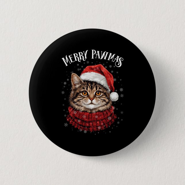 Merry Pawmas Funny Santa Cat Christmas For Kitten  2 Inch Round Button (Front)