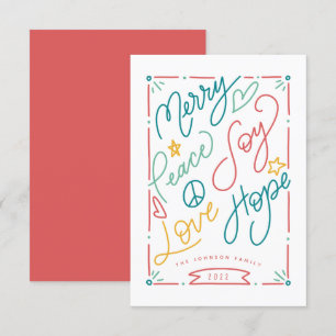 Merry Peace Joy Love Hope Handdrawn Bright Holiday Card