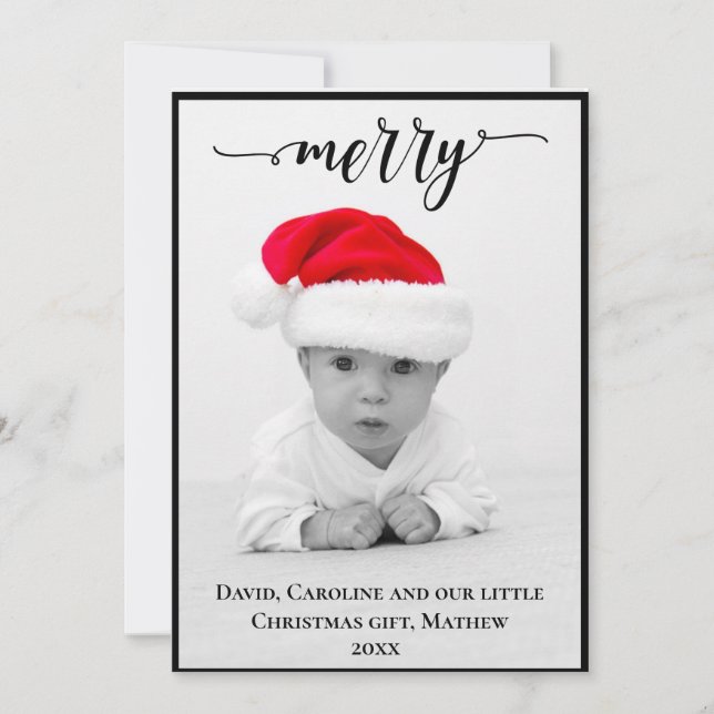 Merry ~ Personalized Photo Holiday Card (Front)