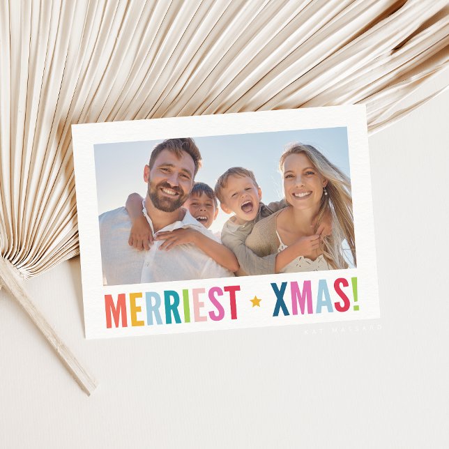 MERRY PHOTO modern family colourful bold typograph Holiday Card (Creator Uploaded)