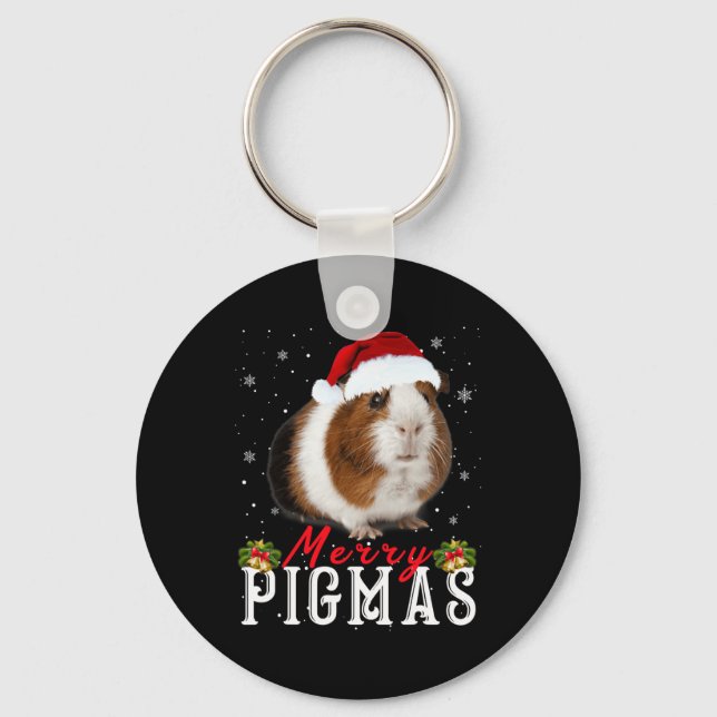 Merry Pigmas Face Mask Fun Guinea Pig Christmas Sa Keychain (Front)