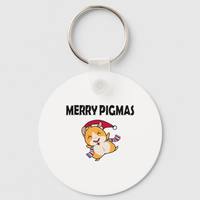 Merry Pigmas Face Mask Funny Guinea Pig Christmas  Keychain (Front)