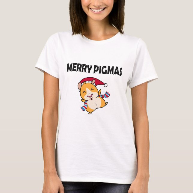 Merry Pigmas Face Mask Funny Guinea Pig Christmas  T-Shirt (Front)