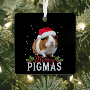 Merry Pigmas Funny Guinea Pig Christmas Santa Xmas Metal Ornament