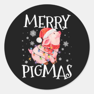Merry Pigmas Funny Pig Christmas Lights Tree Xmas Classic Round Sticker