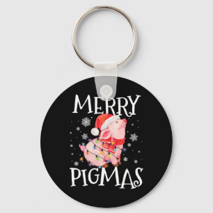 Merry Pigmas Funny Pig Christmas Lights Tree Xmas Keychain