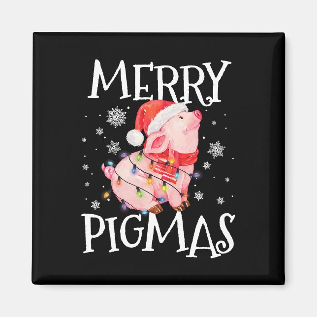 Merry Pigmas Funny Pig Christmas Lights Tree Xmas  Magnet (Front)