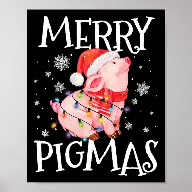 Merry Pigmas Funny Pig Christmas Lights Tree Xmas  Poster (Front)