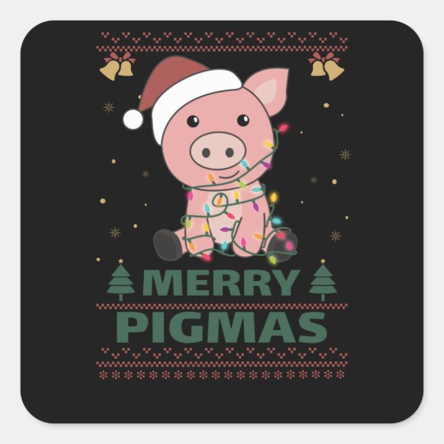 Merry Pigmas Funny Pig Christmas Pun Square Sticker (Front)