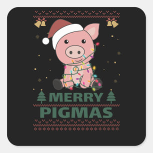 Merry Pigmas Funny Pig Christmas Pun Square Sticker
