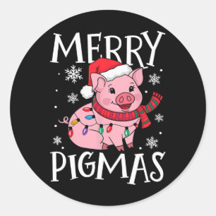 Merry Pigmas Funny Pig Christmas Santa Pig Xmas Fa Classic Round Sticker
