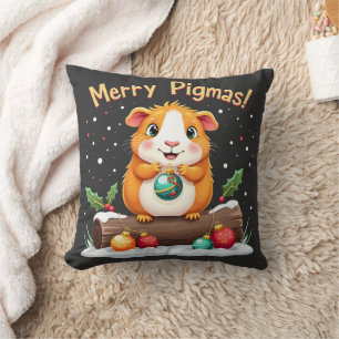 Merry Pigmas Guinea Pig Christmas Santa Throw Pillow