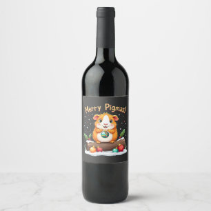 Merry Pigmas Guinea Pig Christmas Santa Wine Label