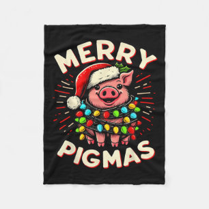Merry Pigmas Pig Christmas Santa Pig Xmas Lights F Fleece Blanket