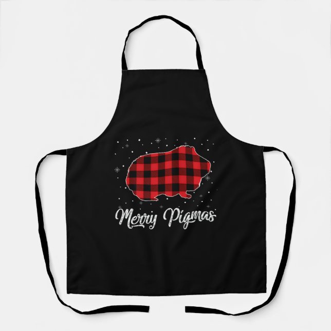 Merry Pigmas Red Plaid Guinea Pig Christmas Gift P Apron (Front)