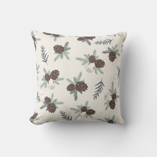 Merry Pine Cone Green Holiday Christmas Throw Pillow (Front)
