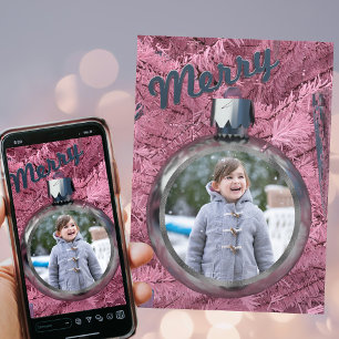 Merry Pink Christmas Tree Holiday Photo Card