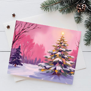 Merry Pink Christmas   Watercolor Holiday Card