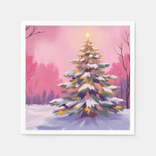 Merry Pink Christmas   Watercolor Holiday Napkin