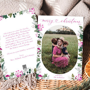 Merry & Pink Oval Photo Merry Christmas Card