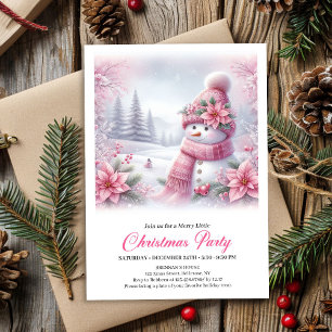 Merry Pink Snowman Editable Christmas Kids Invite 