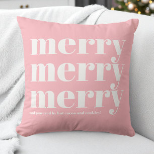 Merry Pink White Typography Fun Simple Christmas Throw Pillow
