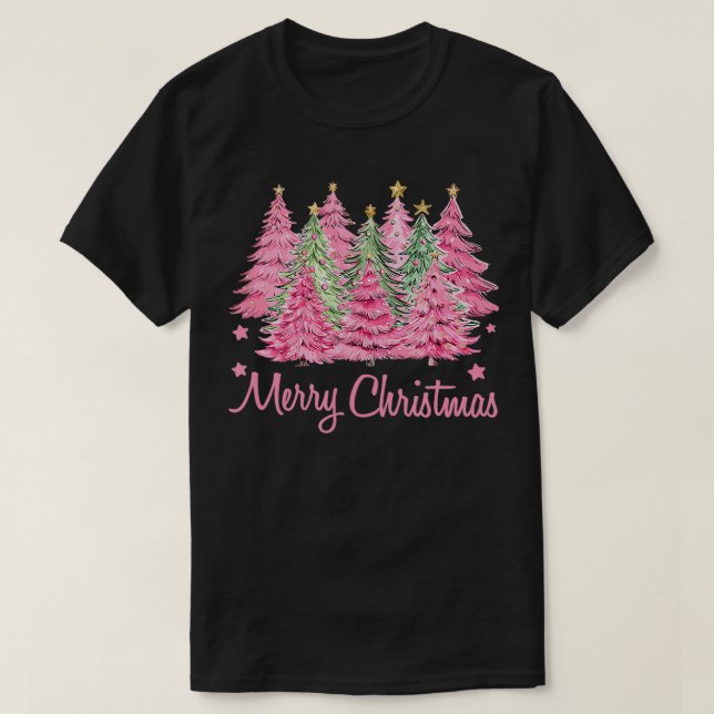 Merry Pinkmas Pink Christmas Tree Funny Merry Chri T-Shirt (Design Front)