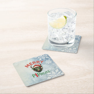 Merry PIPmas Trading Bull Christmas Design – Funny Square Paper Coaster