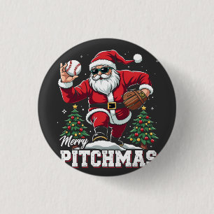 Merry Pitchmas Christmas Santa Baseball Lover 1 Inch Round Button