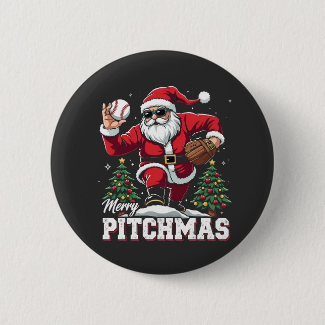 Merry Pitchmas Christmas Santa Baseball Lover  2 Inch Round Button (Front)