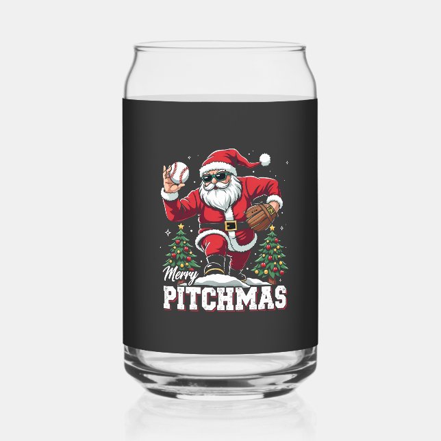 Merry Pitchmas Christmas Santa Baseball Lover  Can Glass (Front)