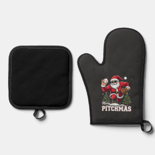 Merry Pitchmas Christmas Santa Baseball Lover Oven Mitt & Pot Holder Set