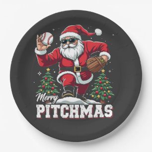 Merry Pitchmas Christmas Santa Baseball Lover  Paper Plate