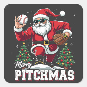 Merry Pitchmas Christmas Santa Baseball Lover  Square Sticker