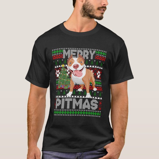Merry Pitmas Cute Pitbull Dog Ugly Sweater (Front)