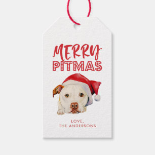 Merry Pitmas, Cute Santa Pit Bull Dog Personalized Gift Tags