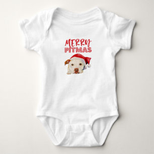 Merry Pitmas Cute Santa Pit Bull Terrier Dog Baby Bodysuit