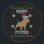 Merry Pitmas Funny Ugly Christmas Sweater Pit Bull Classic Round Sticker<br><div class="desc">Merry Pitmas Funny Ugly Christmas Sweater Pit Bull Lovers</div>