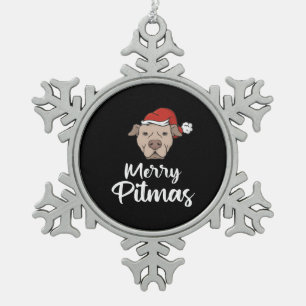 Merry Pitmas Pitbull Christmas Snowflake Pewter Christmas Ornament