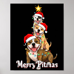 Merry Pitmas Pitbull Christmas Theme For Festive D Poster