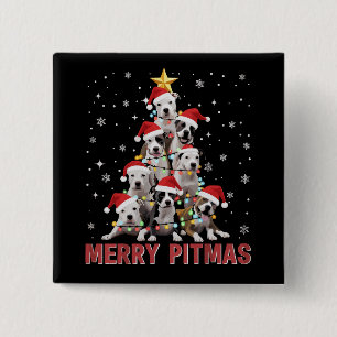 Merry Pitmas Pitbull Dog Tree Ugly Christmas 2 Inch Square Button