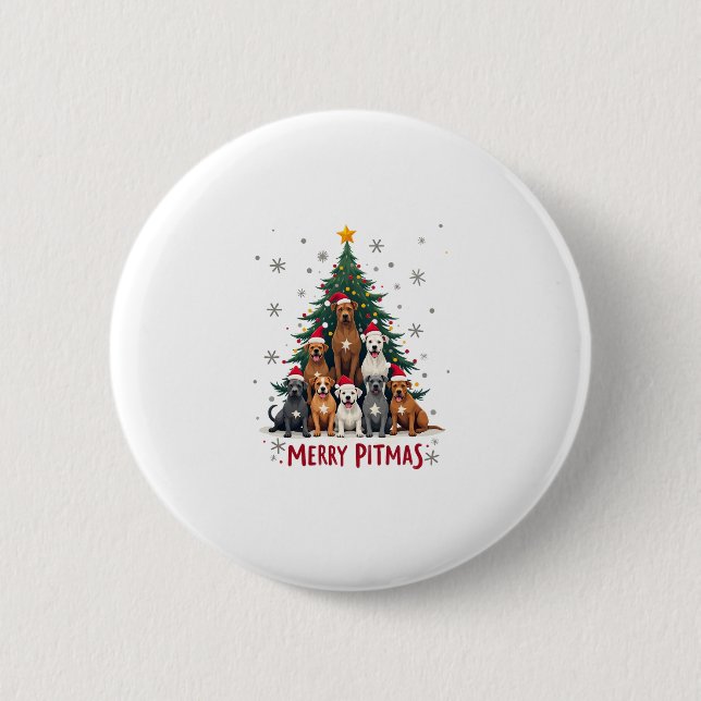 Merry Pitmas Pitbull Dog Ugly Christmas Sweater Tr 2 Inch Round Button (Front)